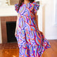 Feel Your Best Purple Abstract Print Smocked Ruffle Sleeve Maxi Dress