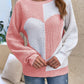 Contrast Heart Round Neck Long Sleeve Sweater