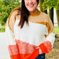 Adorable You Camel & Orange Color Block Sweater
