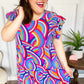 Feel Your Best Purple Abstract Print Smocked Ruffle Sleeve Maxi Dress