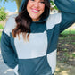Adorable In Hunter Green Color Block Check Print Terry Hoodie